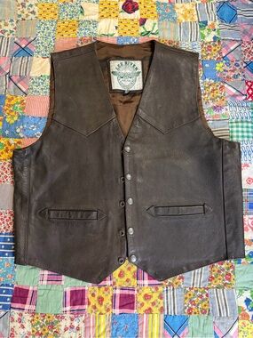 VTG Lee River Ireland Brown Leather Snap Button Vest Motorcycle Western MED